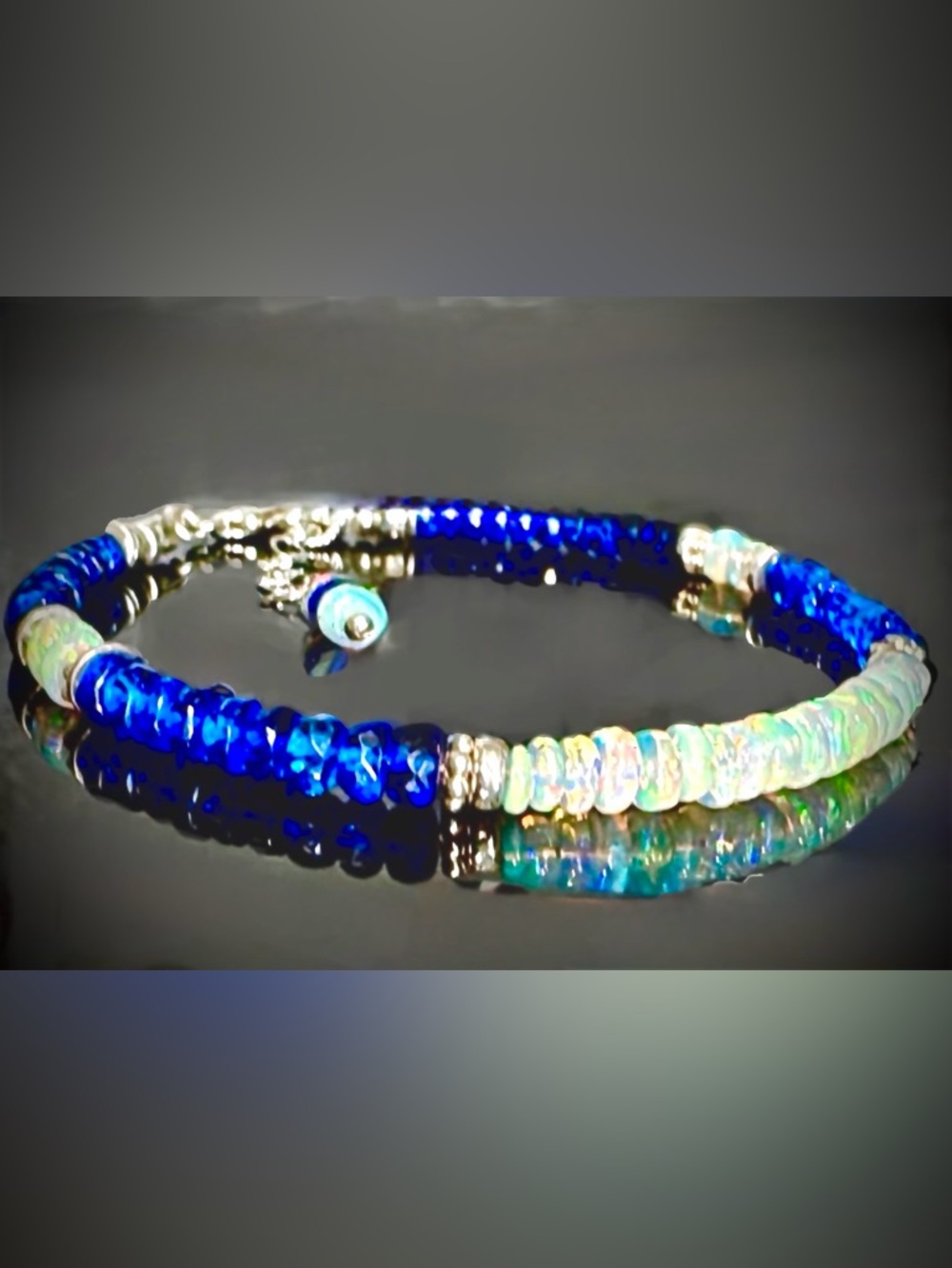 🌟 ONE-Of-A-KIND Rare🌟AAAA+ Royal Blue Sapphire ✧ Welo Opal ✧ Sterling Silver - Picture 10 of 10